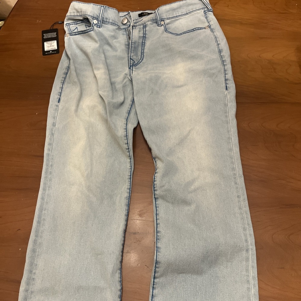TRUE RELIGION 36x34 Ricky Big T Jeans Mens Light Wash Straight 701453 NWT - Picture 6 of 11